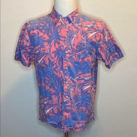 Vineyard Vines Graphic Floral Print in Red and Blue Cotton (sz L) - Picture 1 of 5
